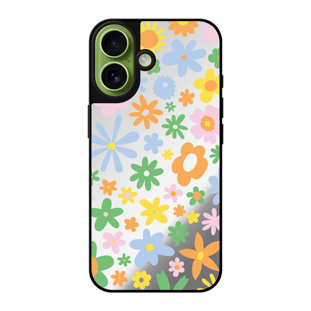Reflective iPhone 16 Mirror Case –Flowers Design