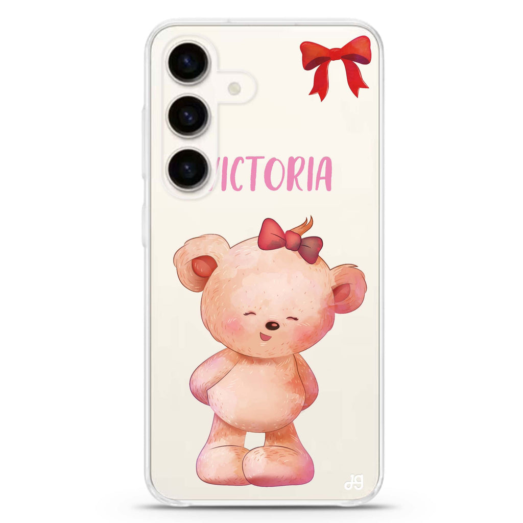 Bear Lovely Samsung Galaxy S26/S25/S24 可加名字水晶透明保護殼正面展示
