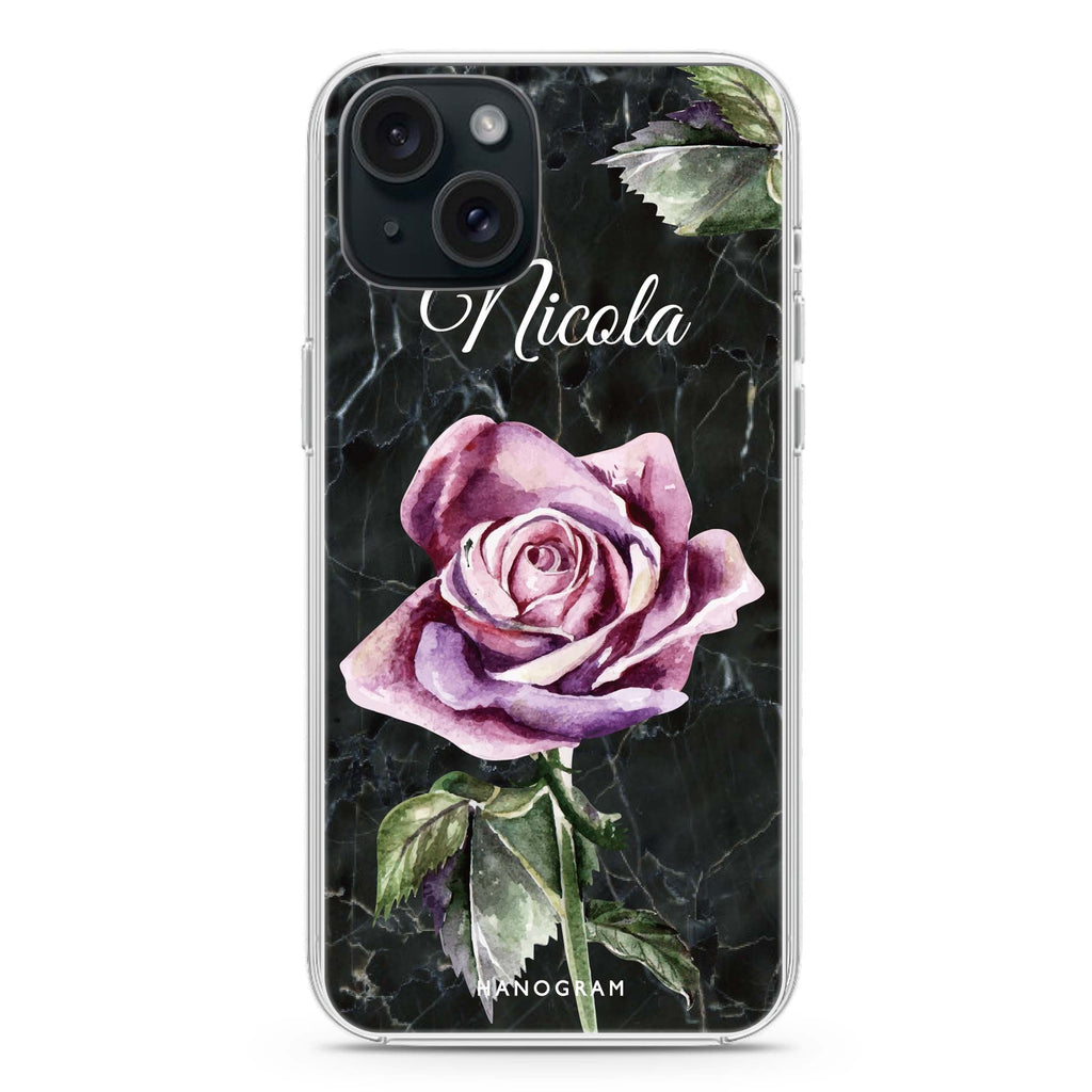 Black Marble Rose iPhone 15 plus 水晶透明保護殼