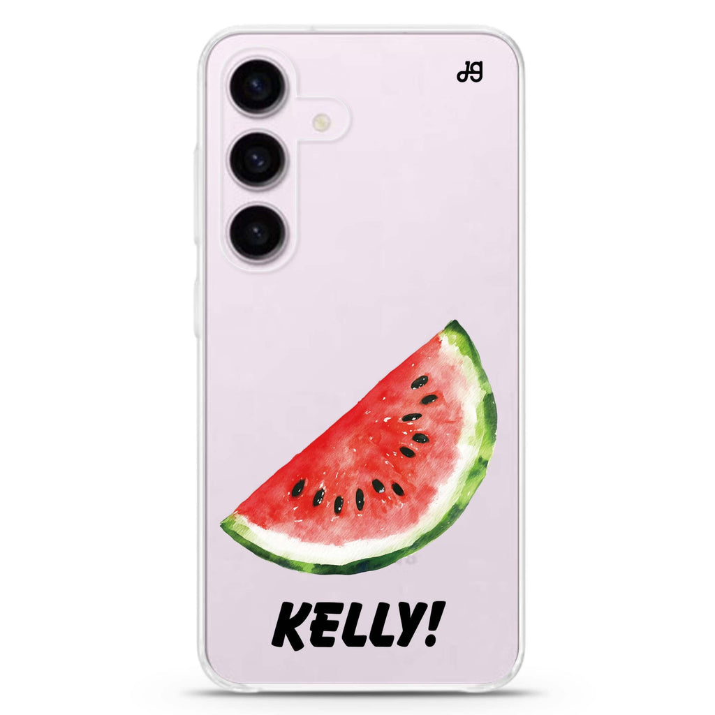 Melon Splash Samsung Galaxy S26/S25/S24 可加名字水晶透明保護殼正面展示