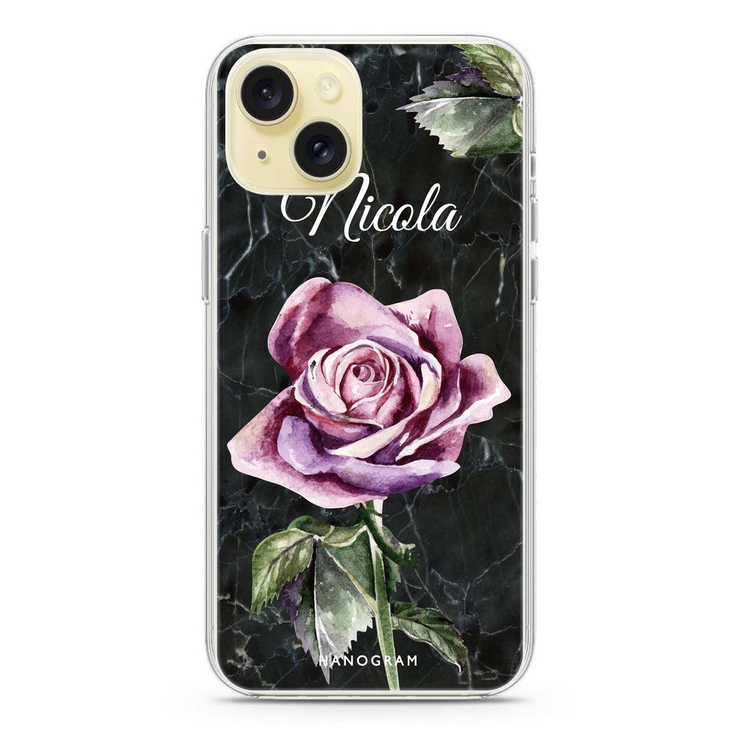 Black Marble Rose iPhone 15 Magsafe 兼容水晶透明保護殼