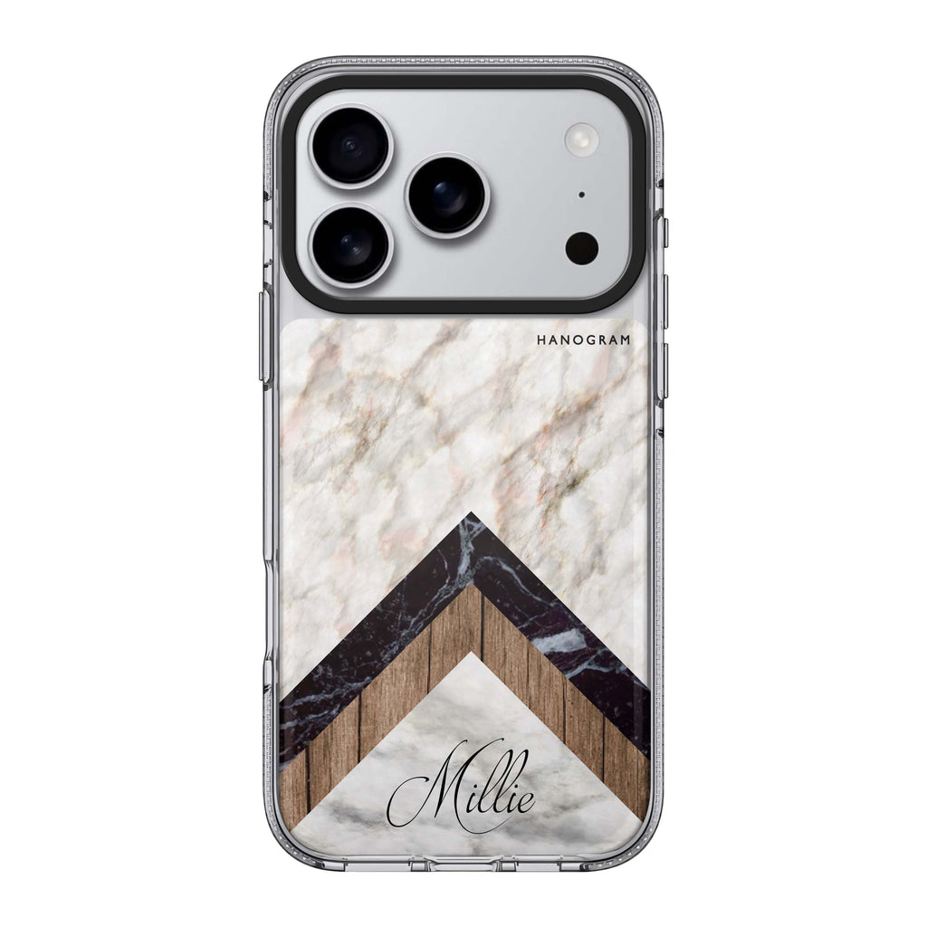 Marble & Wood iPhone 17 Pro Max MagSafe 水晶透明保護殼 雲石紋設計 可自訂名字 圖1