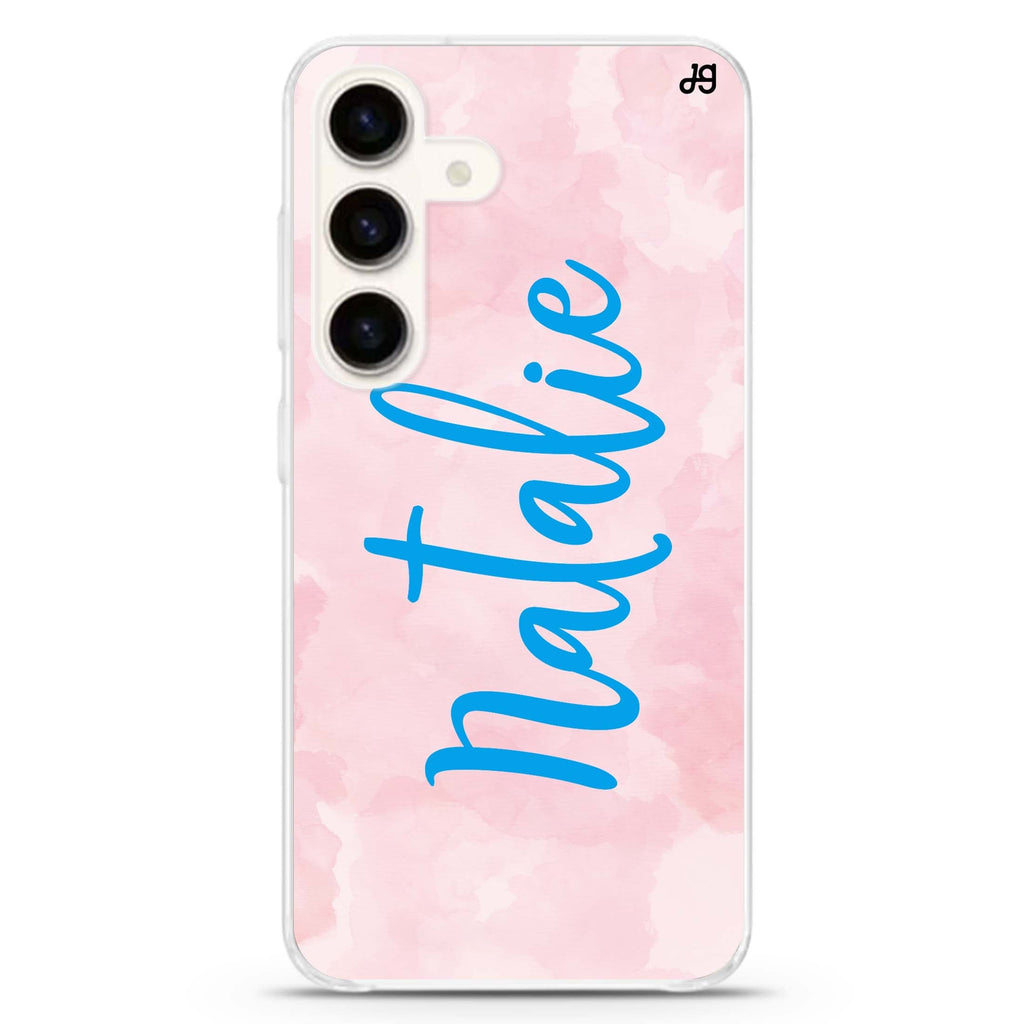 Pink Aqua Samsung Galaxy S26/S25/S24 可加名字水晶透明保護殼正面展示