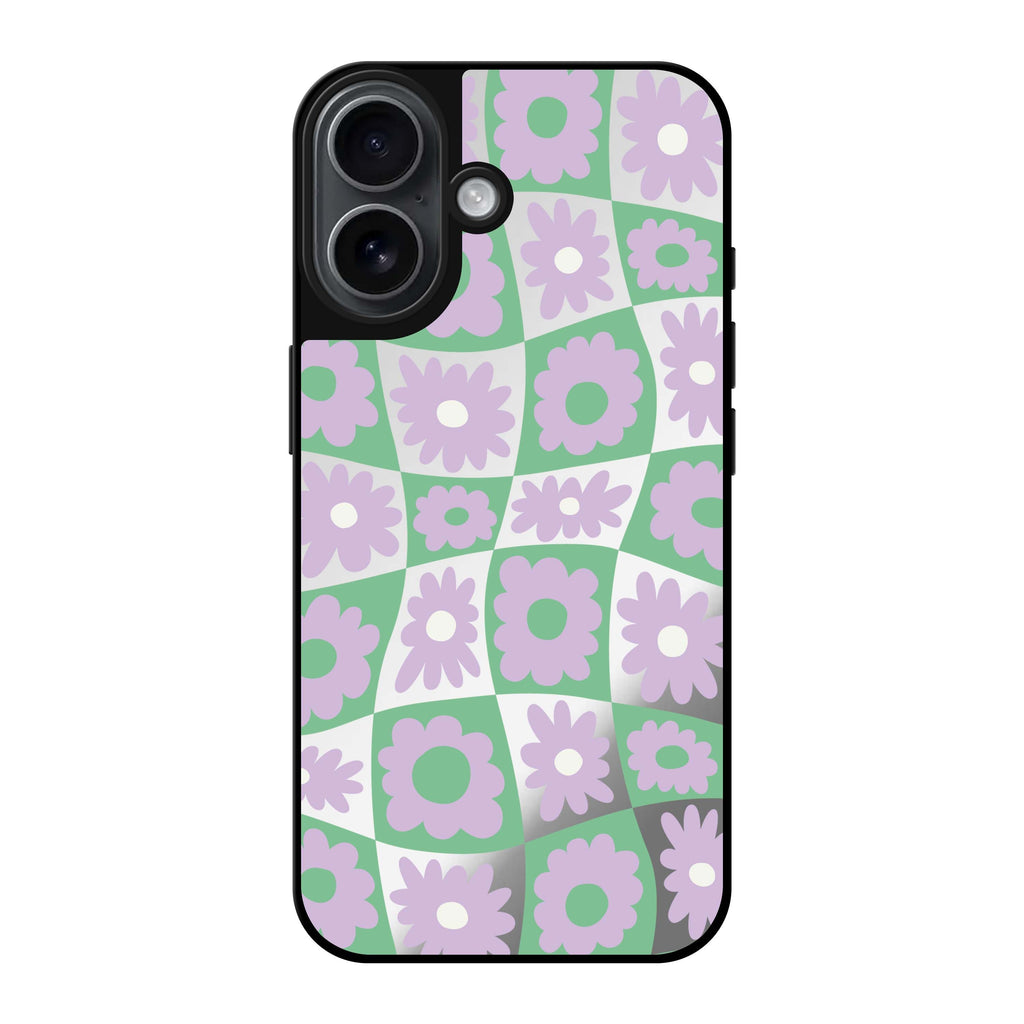 Reflective iPhone 16 Mirror Case –Flowers Design