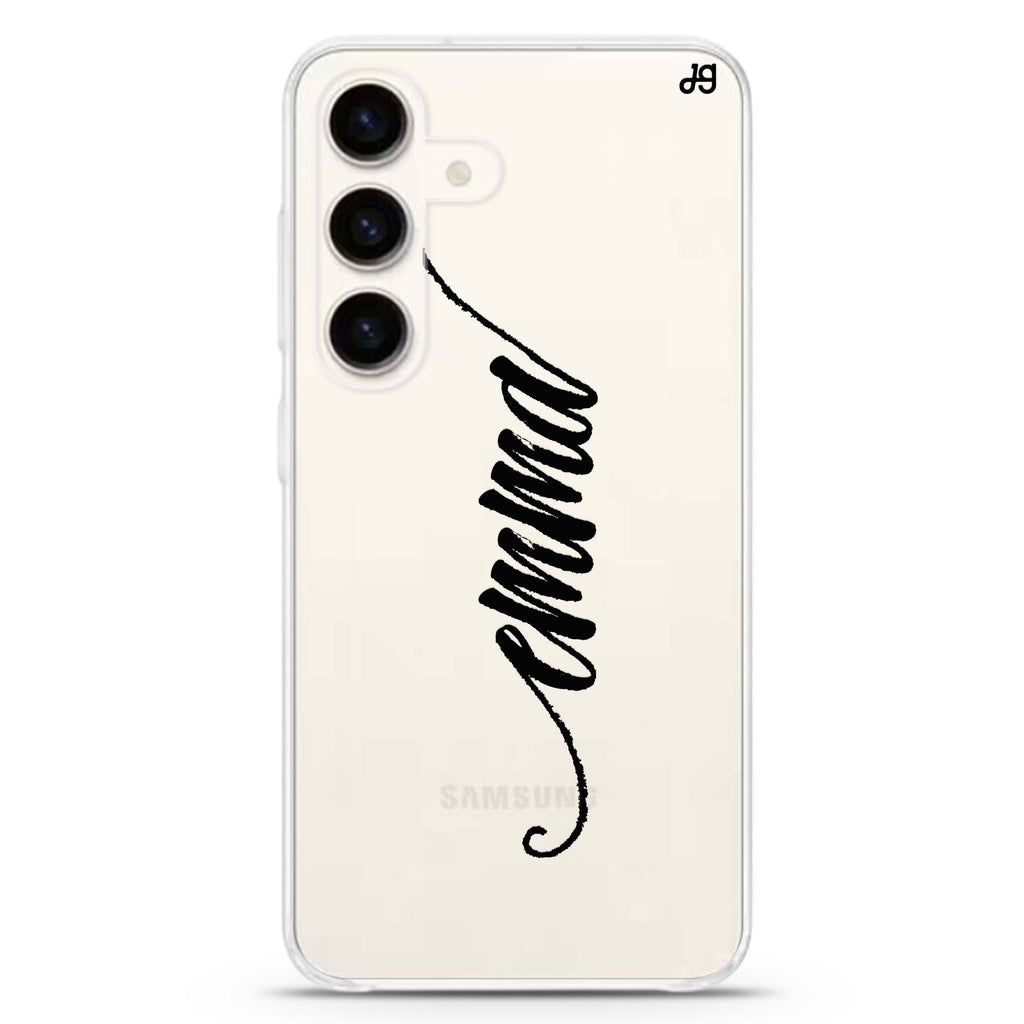 Vintage Writing Samsung Galaxy S26/S25/S24 可加名字水晶透明保護殼正面展示