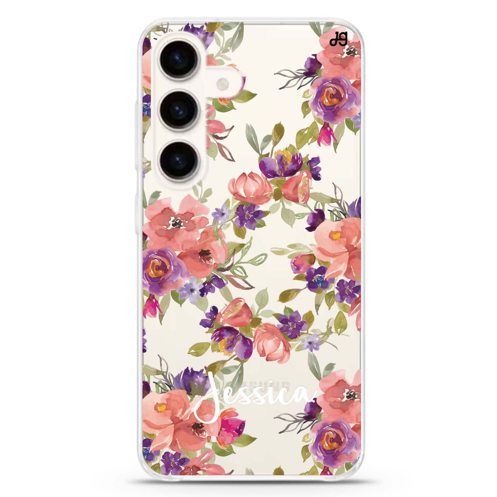 Floral Impression Samsung Galaxy S26/S25/S24 可加名字水晶透明保護殼正面展示