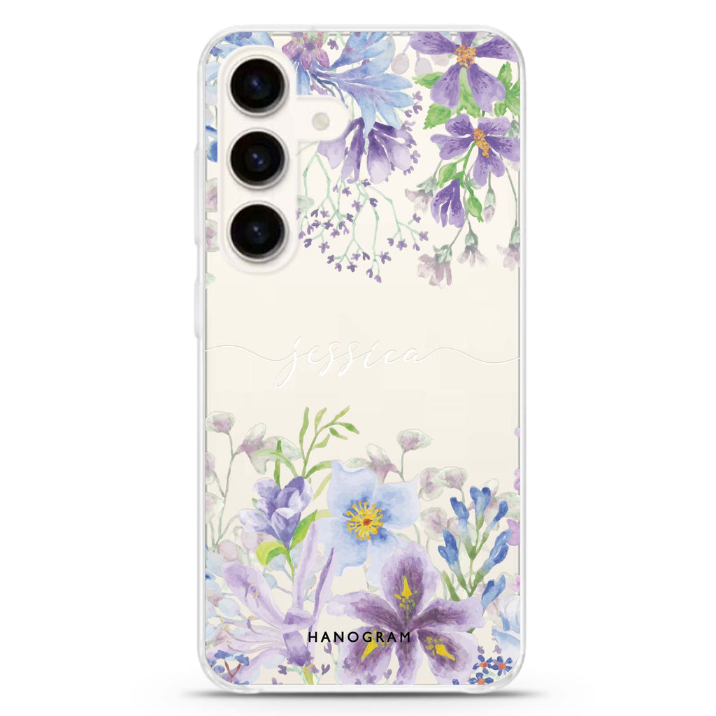 Flowers Bloom Samsung Galaxy S26/S25/S24 可加名字水晶透明保護殼正面展示