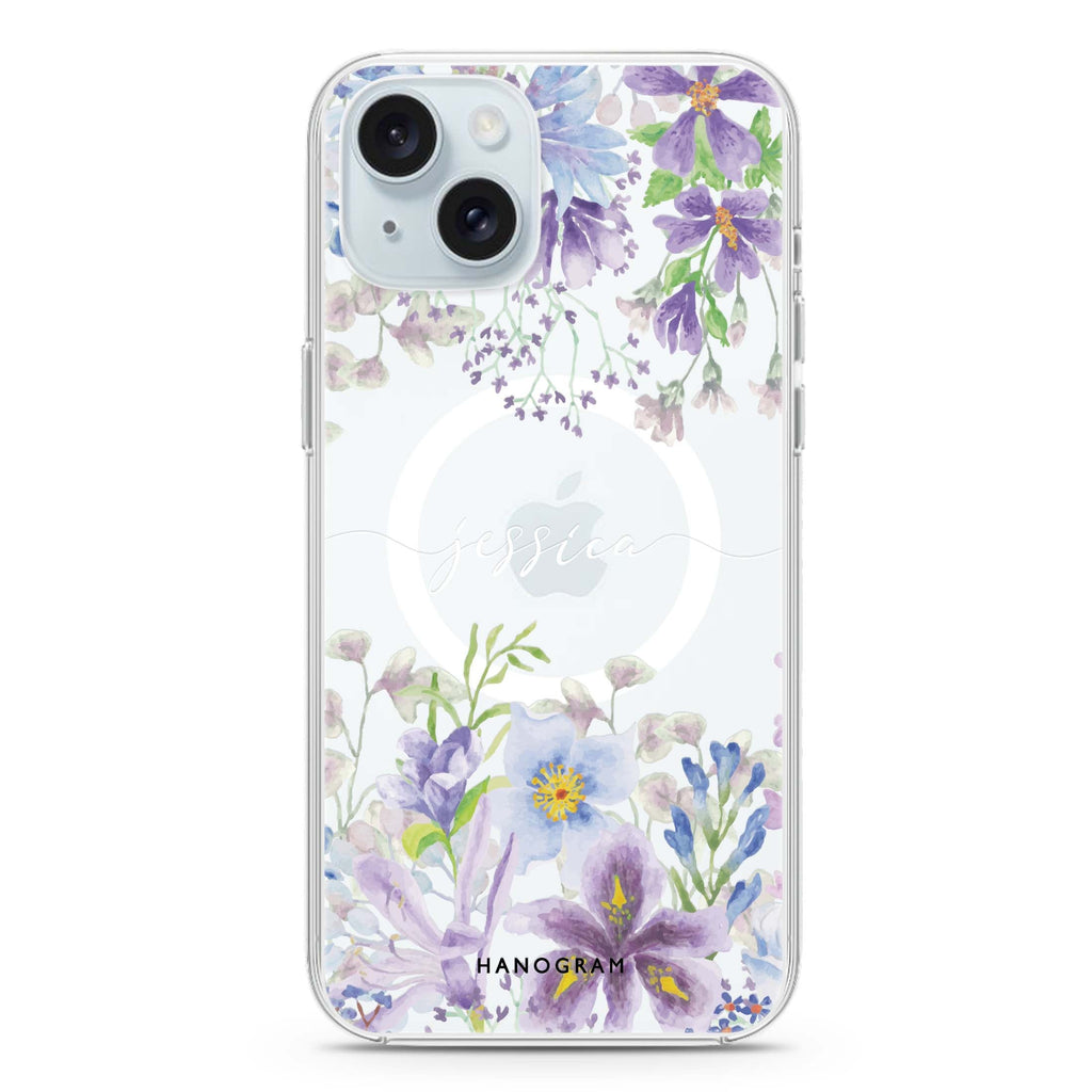 Flowers Bloom iPhone 15 Magsafe 兼容水晶透明保護殼