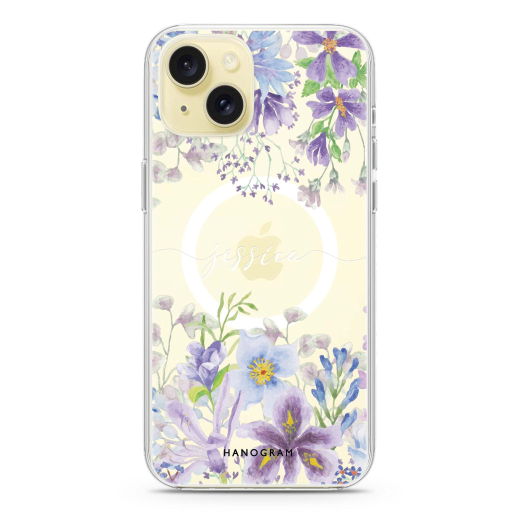 Flowers Bloom iPhone 15 Plus Magsafe 兼容水晶透明保護殼