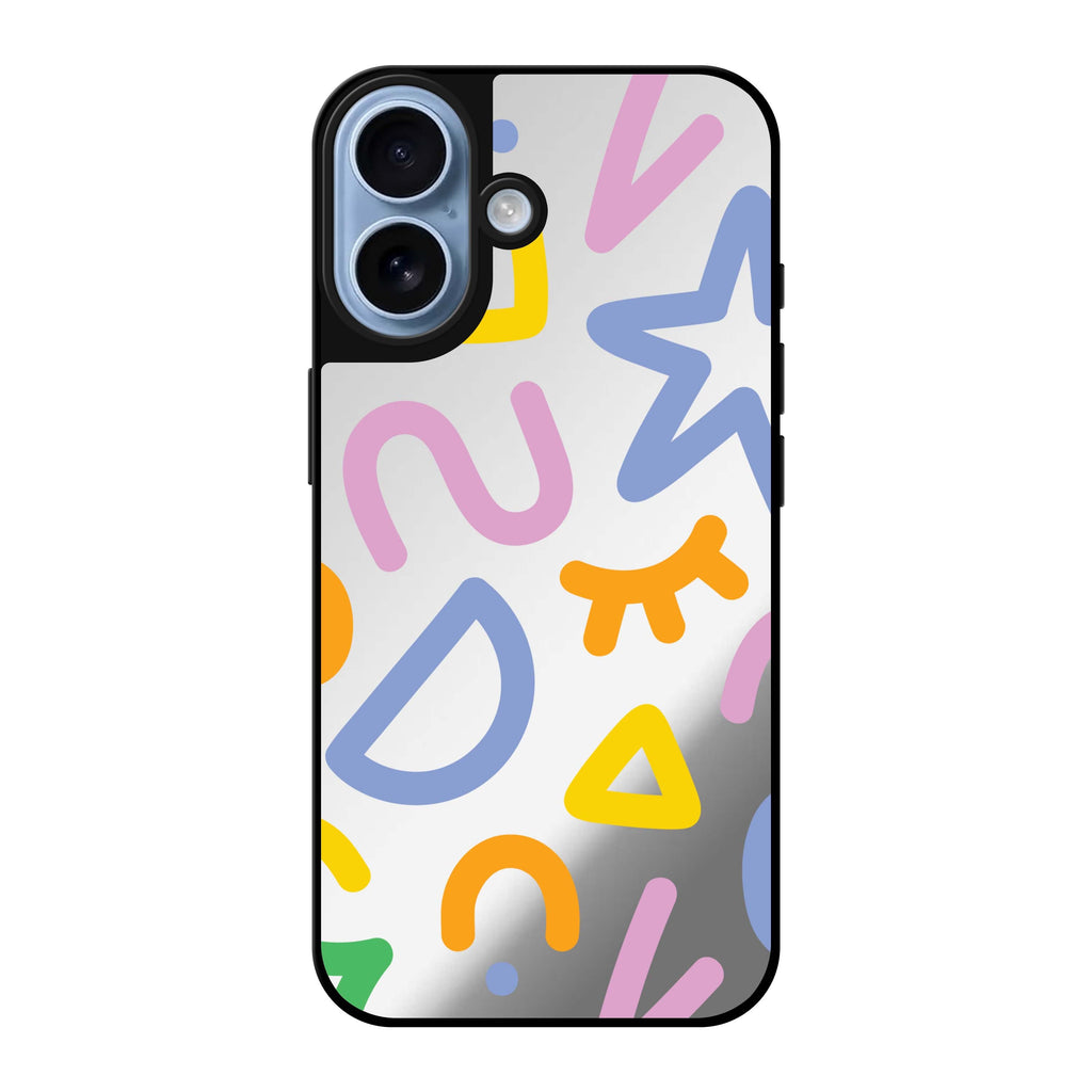 Reflective iPhone 16 Mirror Case –Abstract Doodles Design