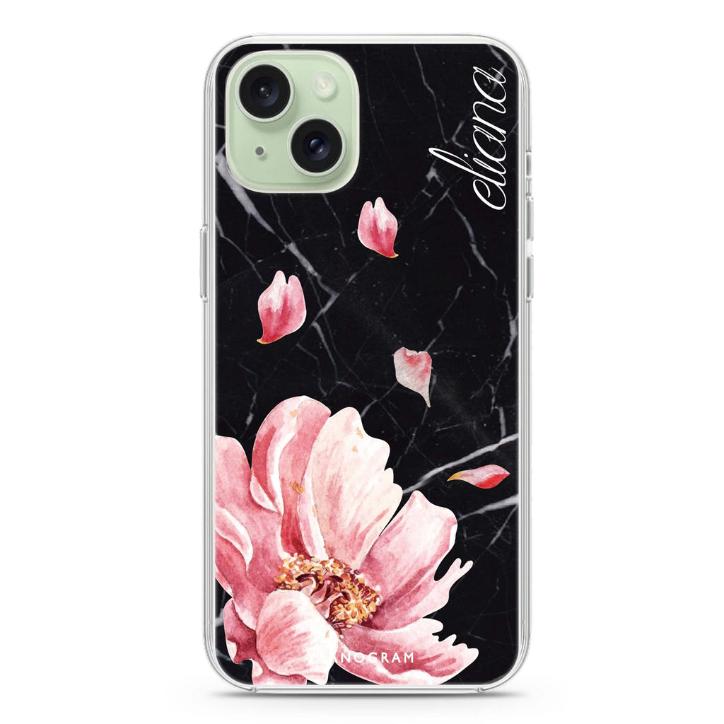 Black Marble & Floral iPhone 15 Magsafe 兼容水晶透明保護殼