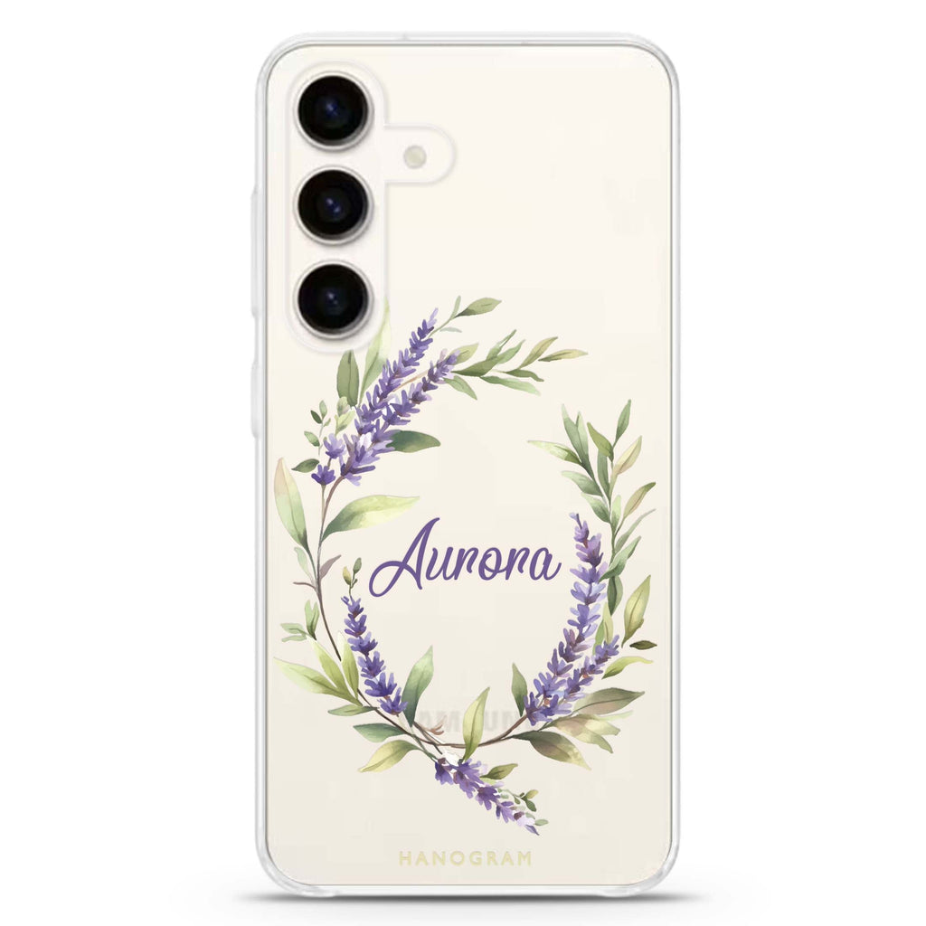 Lavender Ring Samsung Galaxy S26/S25/S24 可加名字水晶透明保護殼正面展示