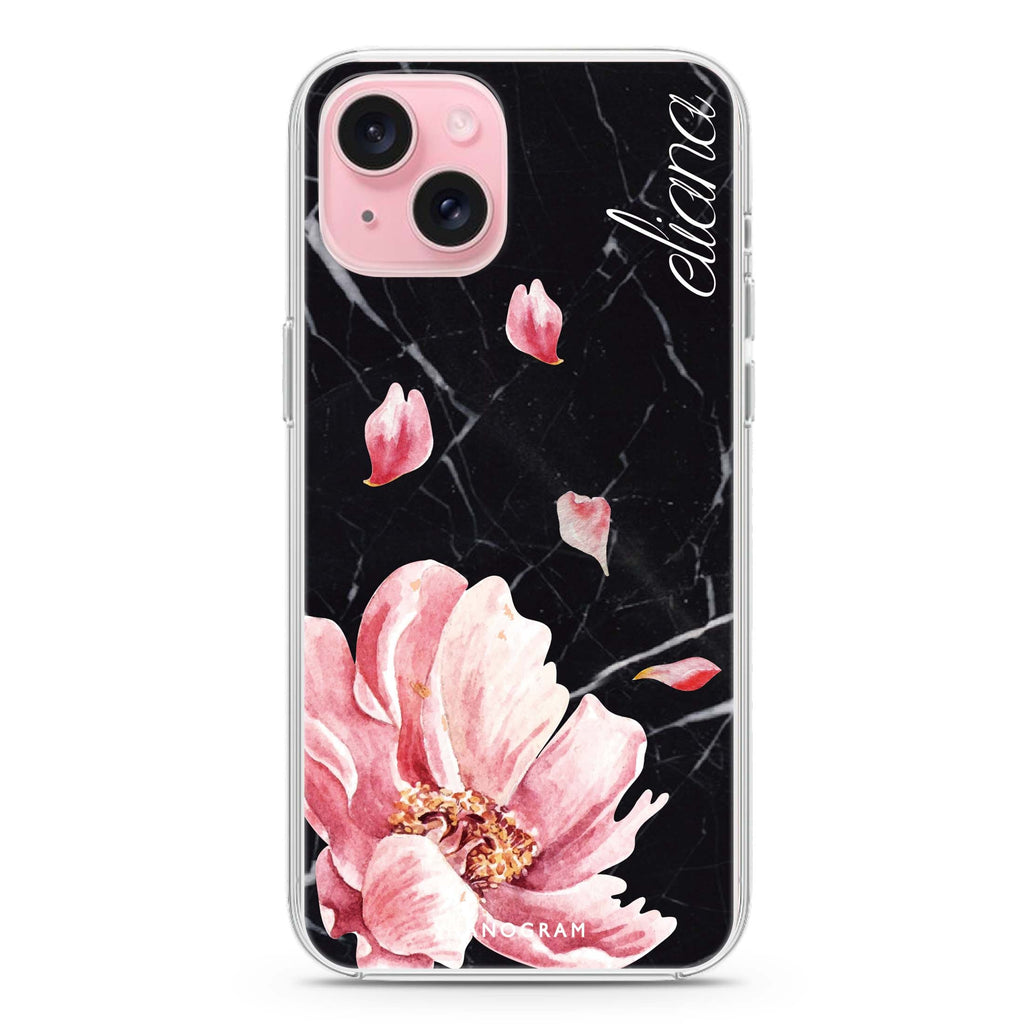 Black Marble & Floral iPhone 15 Plus Magsafe 兼容水晶透明保護殼