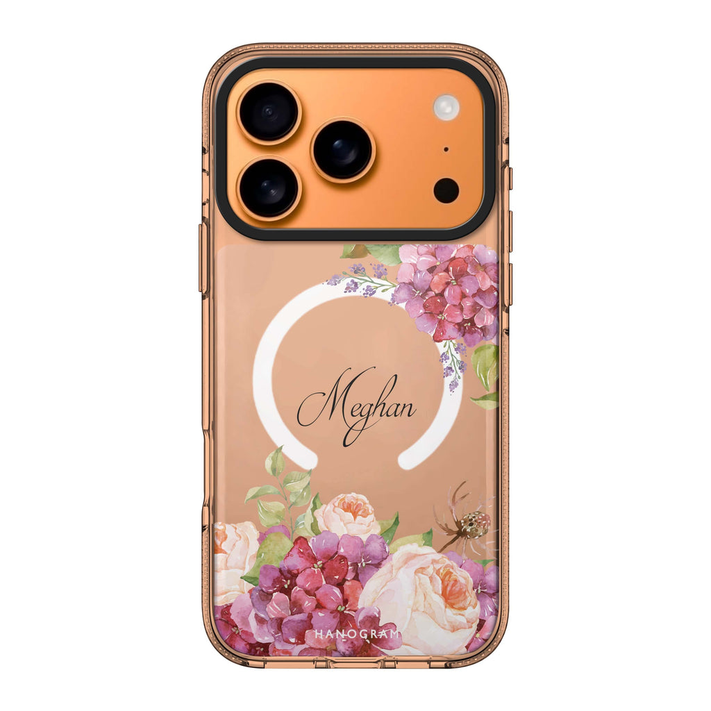 Pretty Floral iPhone 17 Pro Max MagSafe 水晶透明保護殼 花卉圖案設計 可自訂名字及字色 圖1