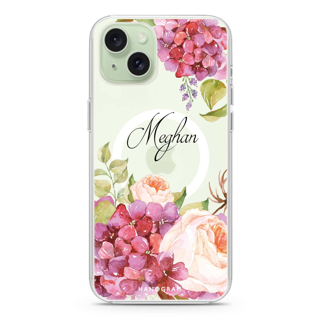 Pretty Floral iPhone 15 Magsafe 兼容水晶透明保護殼