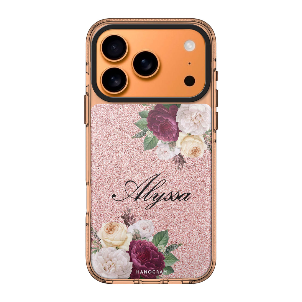 Glittering Floral iPhone 17 Pro Max MagSafe 水晶透明保護殼 花卉圖案設計 可自訂名字 圖1