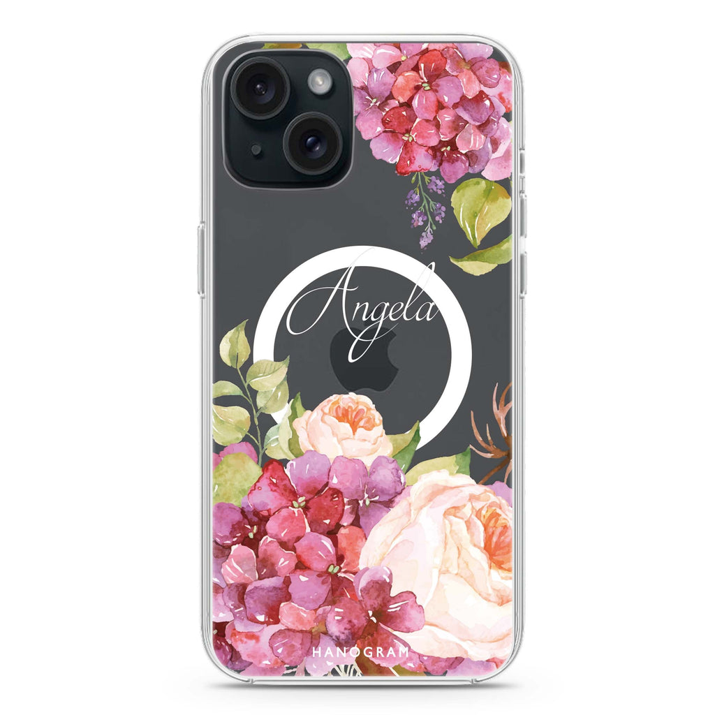 Pretty Floral iPhone 15 Plus Magsafe 兼容水晶透明保護殼