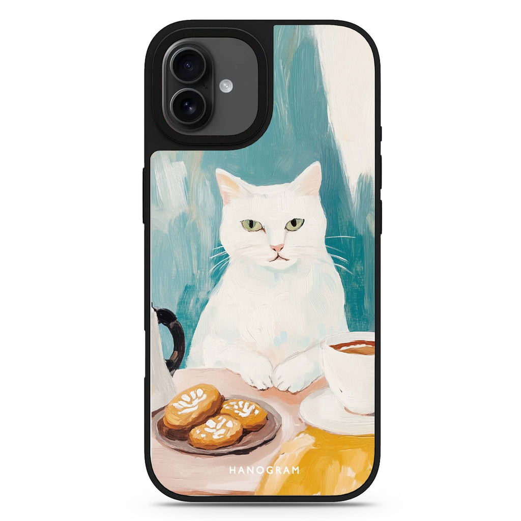 Coffee with Whiskers iPhone 17 生活風格鏡面手機殼 主圖設計