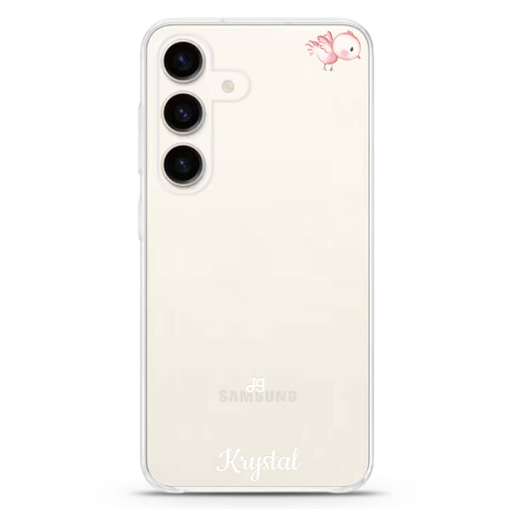 Bird of the Soul Samsung Galaxy S26/S25/S24 可加名字水晶透明保護殼正面展示