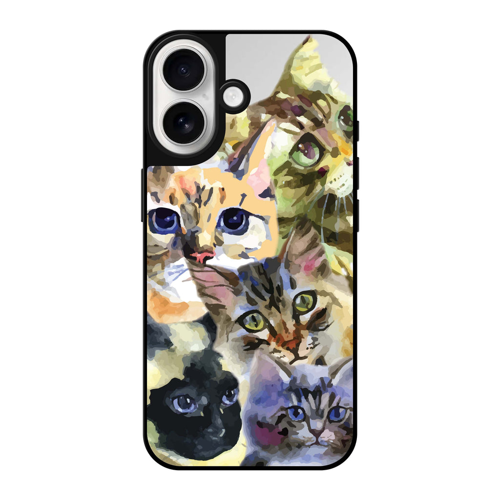 Reflective iPhone 16 Mirror Case –Watercolour Cat Design