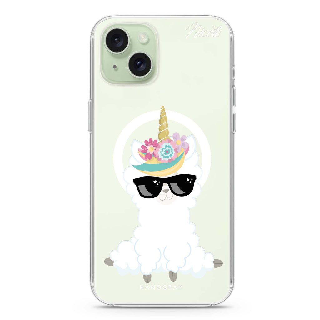 Sunglasses llamacorn iPhone 15 Plus Magsafe 兼容水晶透明保護殼