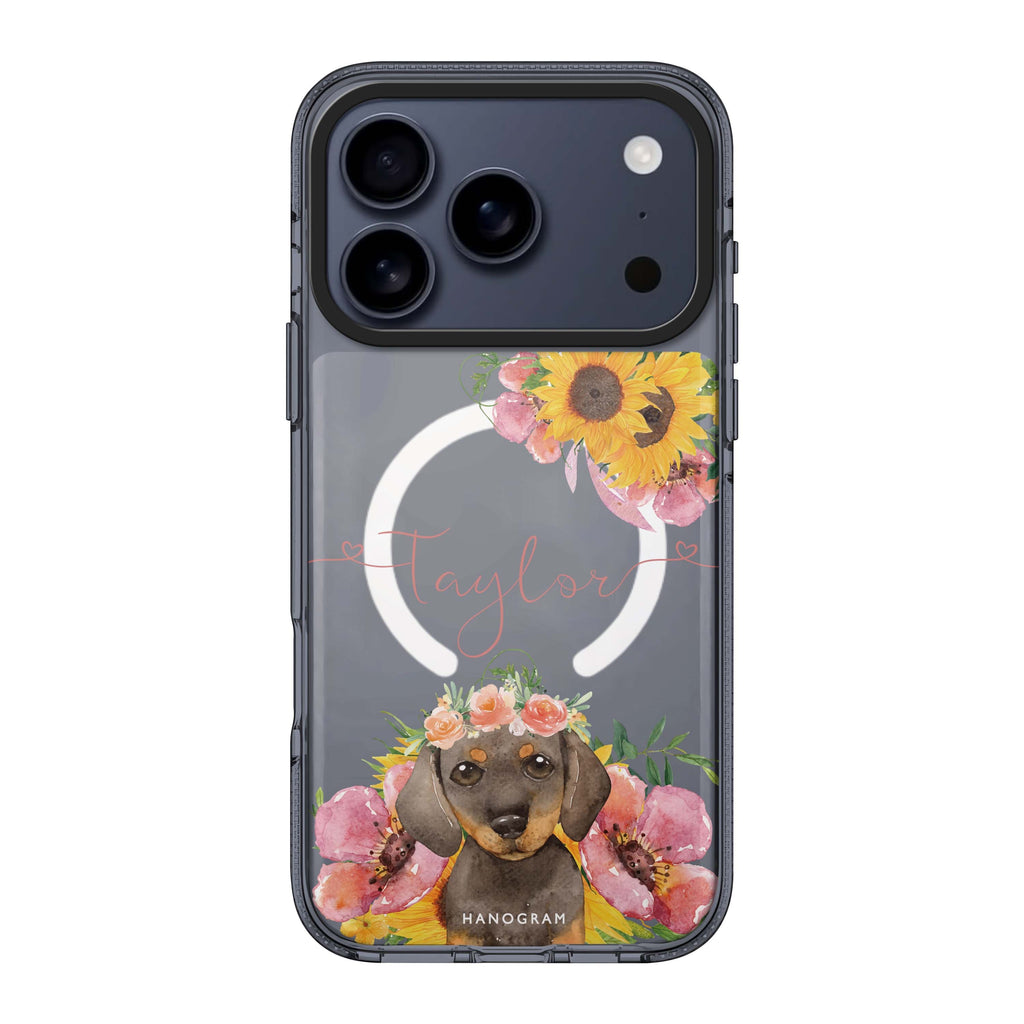 Sunflower Puppy iPhone 17 Pro Max MagSafe 水晶透明保護殼 狗狗圖案設計 可自訂名字 圖1