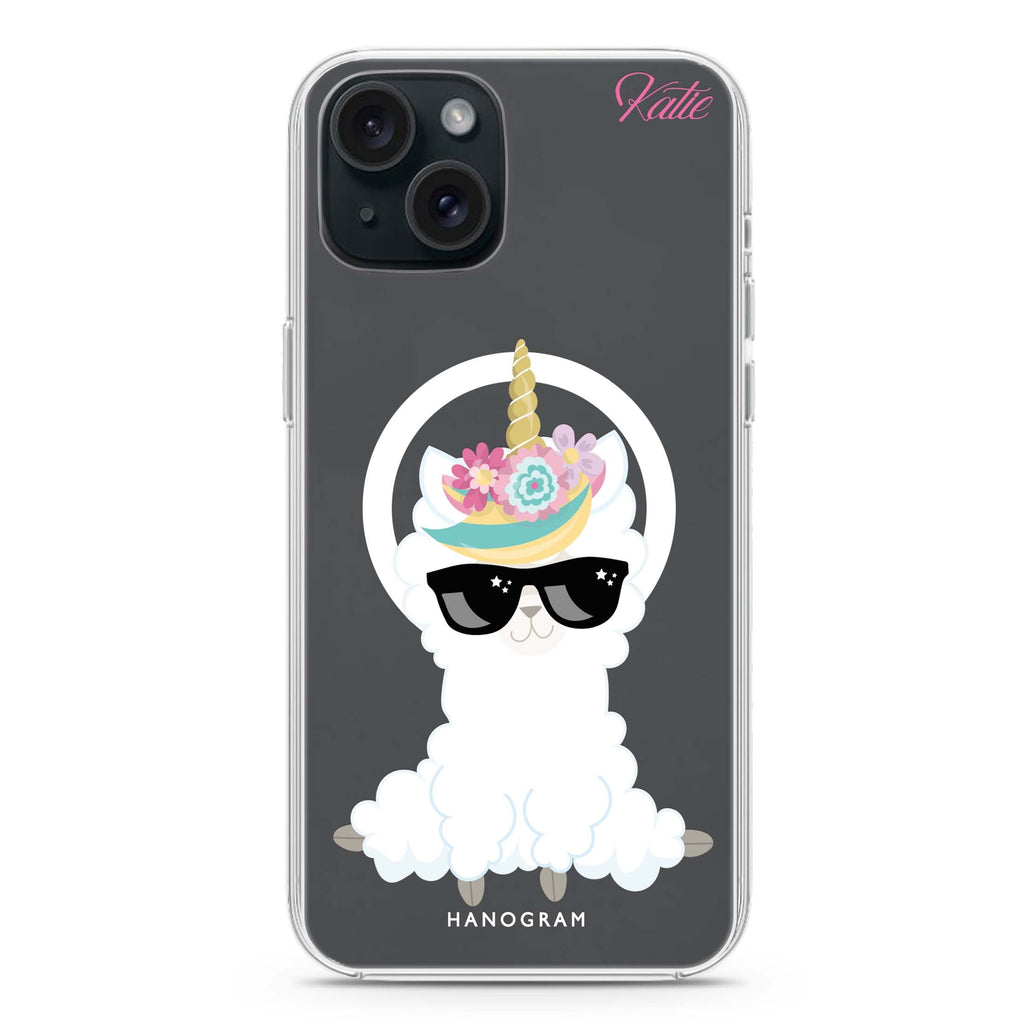 Sunglasses llamacorn iPhone 15 Magsafe 兼容水晶透明保護殼
