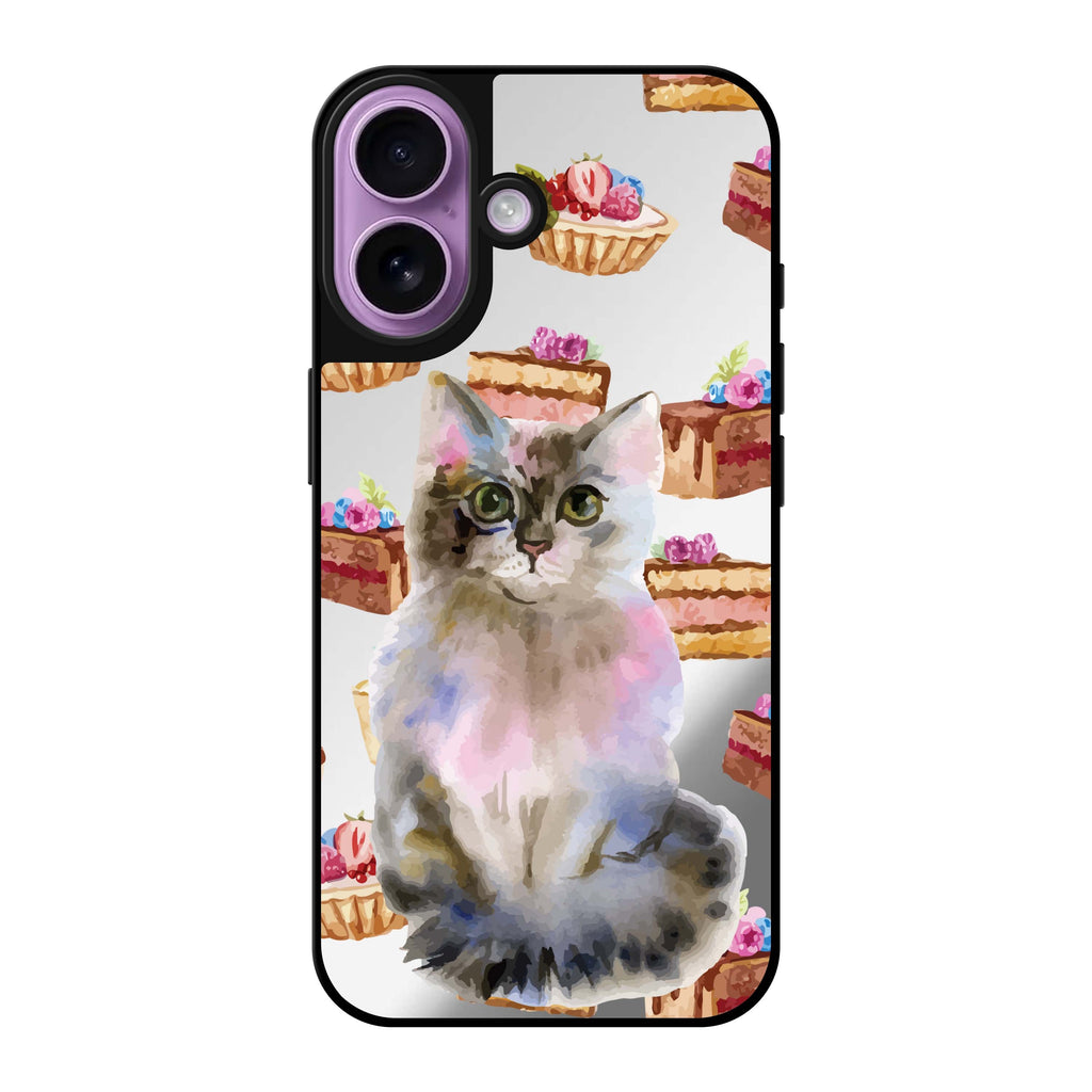 Reflective iPhone 16 Mirror Case –Watercolour Cat Design