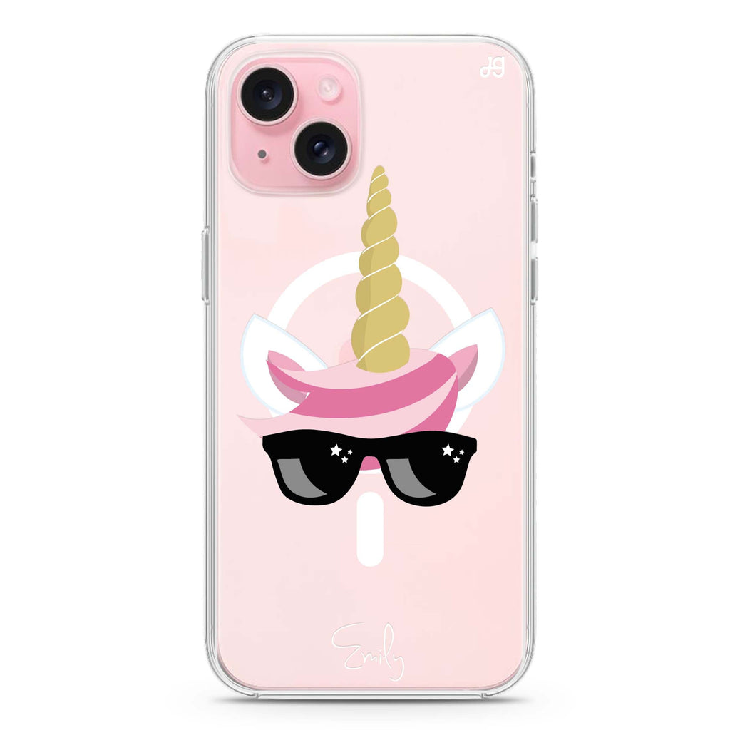 Cute Sunglasses unicorn iPhone 15 Magsafe 兼容水晶透明保護殼