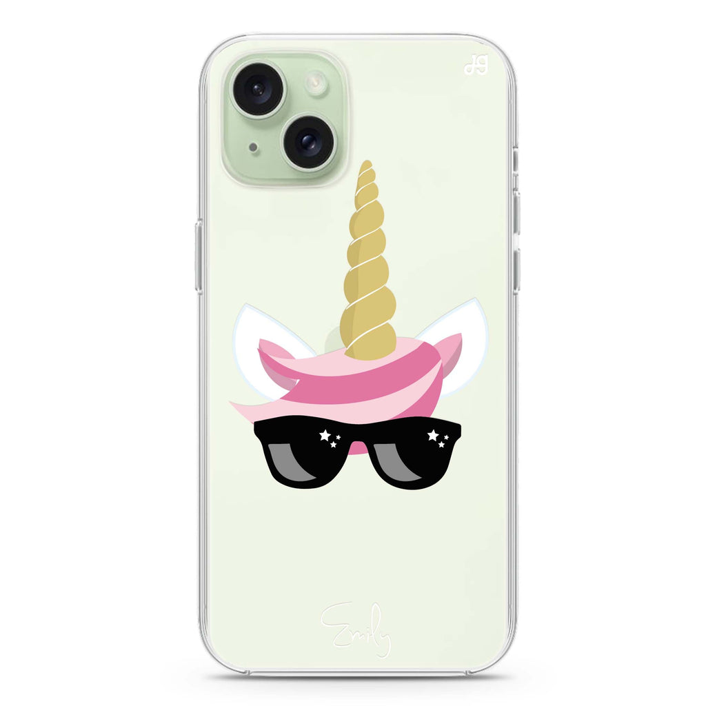 Cute Sunglasses unicorn iPhone 15 plus 水晶透明保護殼