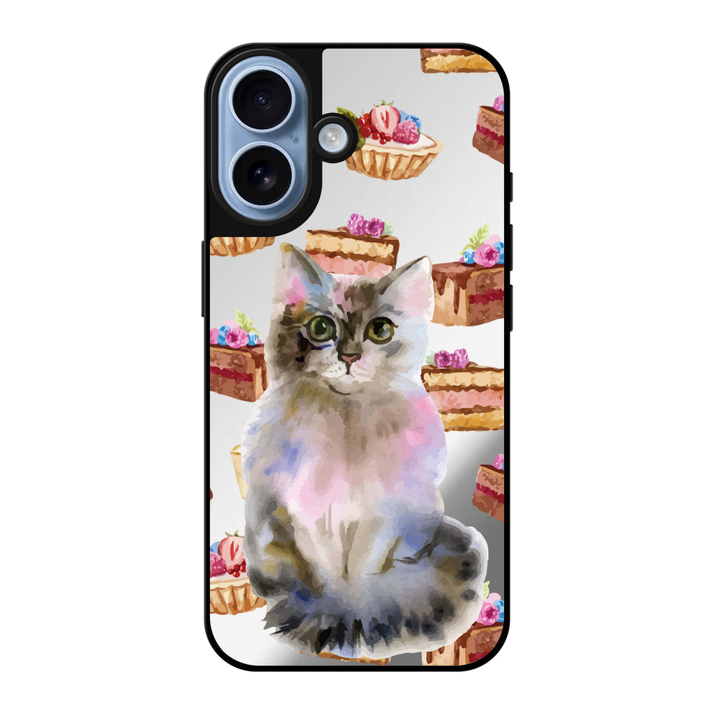 Reflective iPhone 16 Mirror Case –Watercolour Cat Design