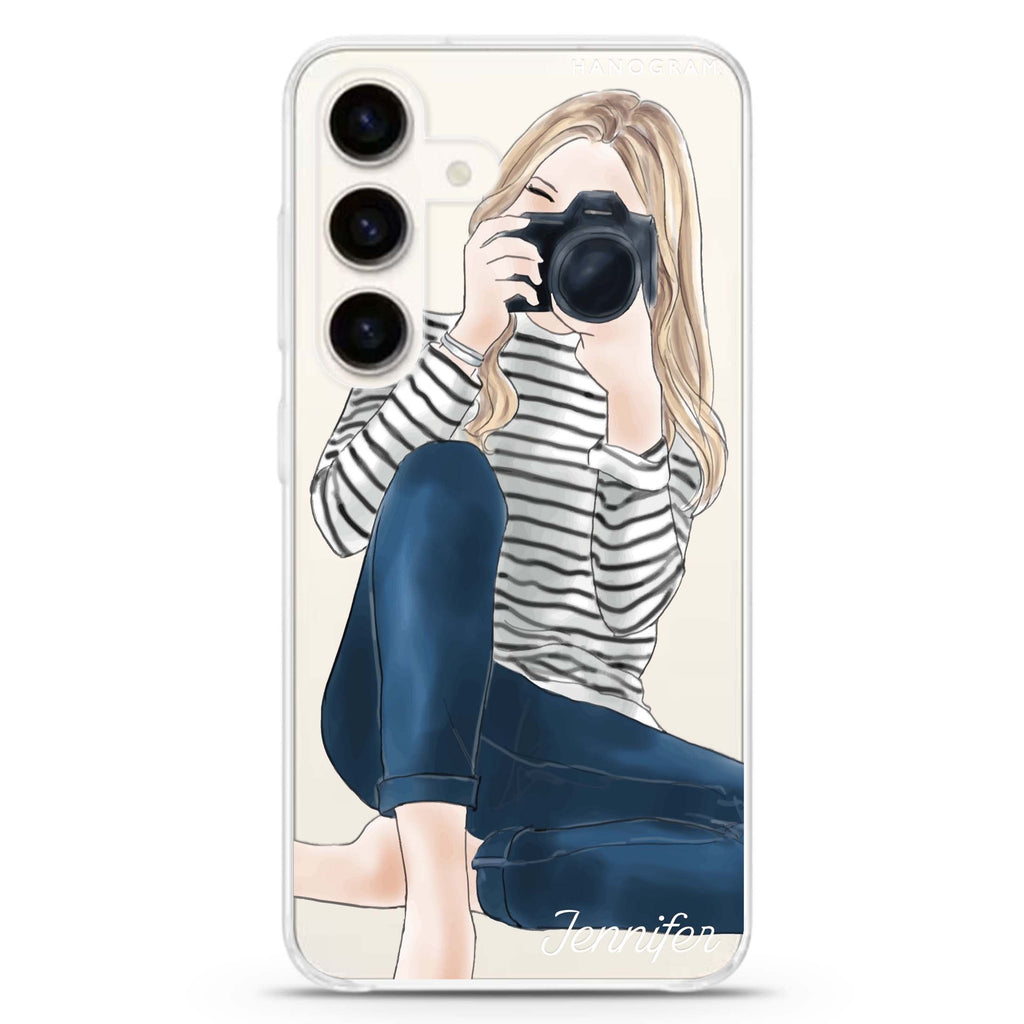 Camera girl II Samsung Galaxy S26/S25/S24 可加名字水晶透明保護殼正面展示