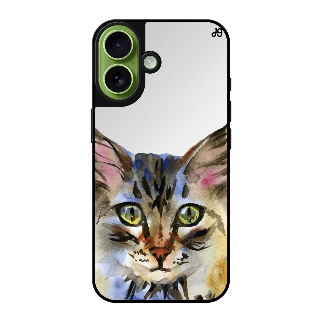Reflective iPhone 16 Mirror Case –Watercolour Cat Design