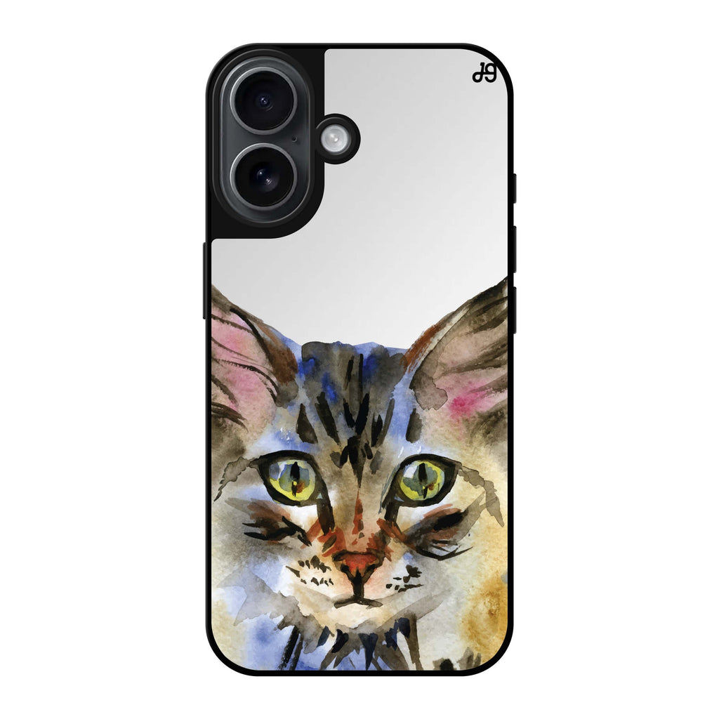 Reflective iPhone 16 Mirror Case –Watercolour Cat Design
