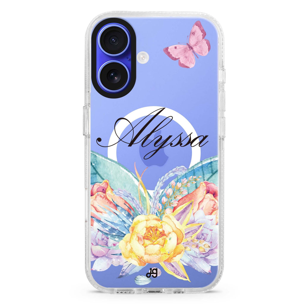 Butterfly and Abloom Rose Magsafe 兼容水晶透明保護殼