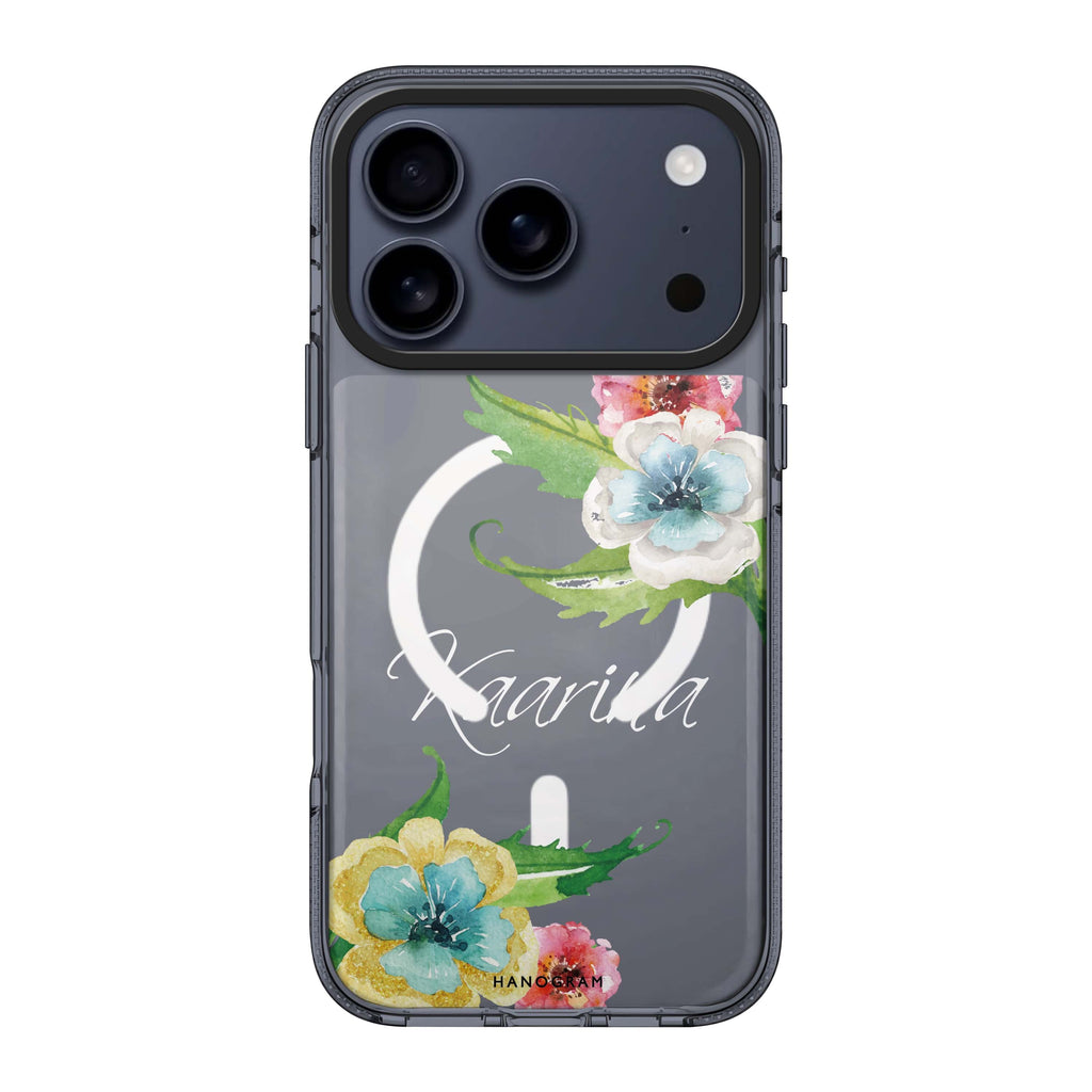 Golden and White Anemones iPhone 17 Pro Max MagSafe 水晶透明保護殼 花卉圖案設計 可自訂名字 圖1