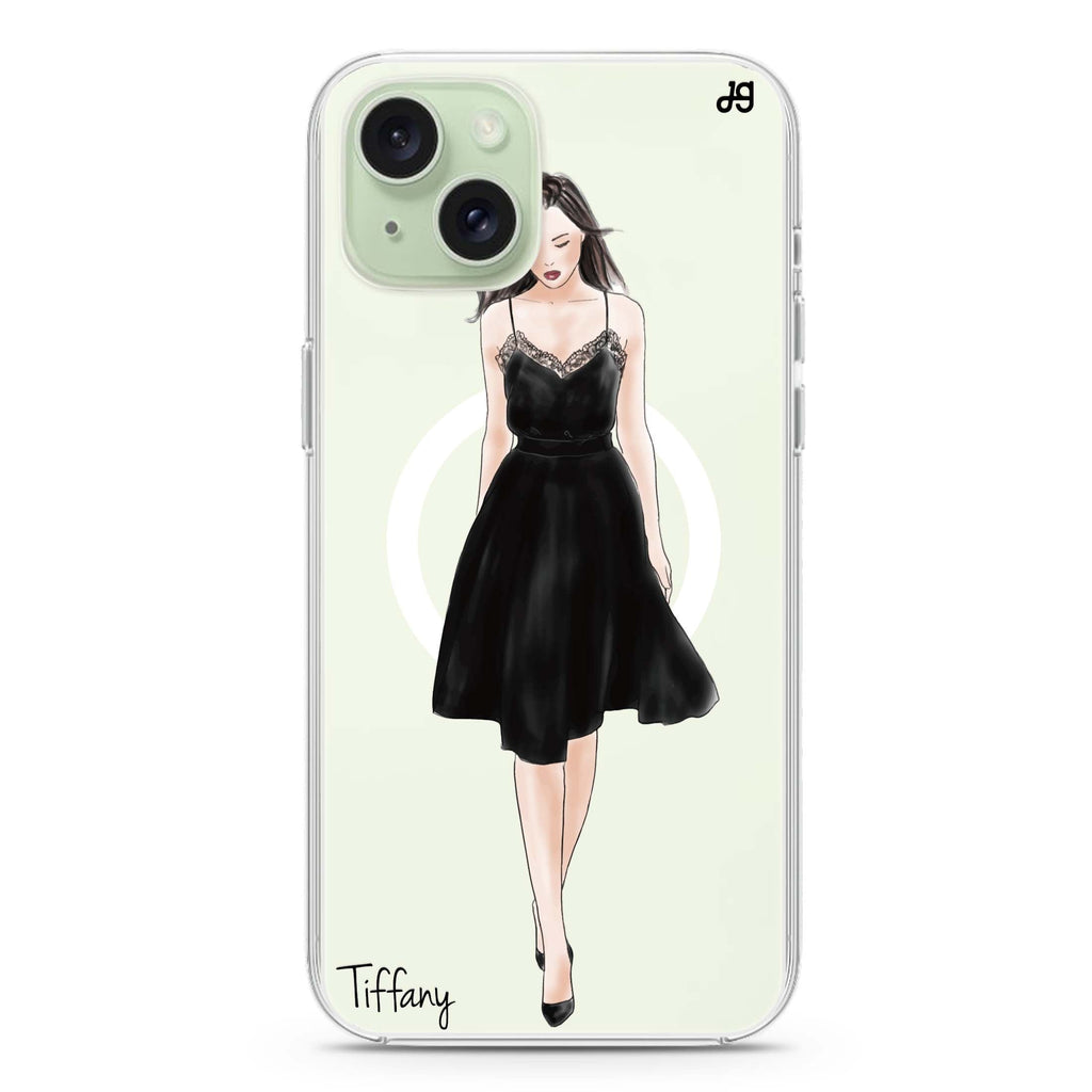 Black lace girl II iPhone 15 Plus Magsafe 兼容水晶透明保護殼