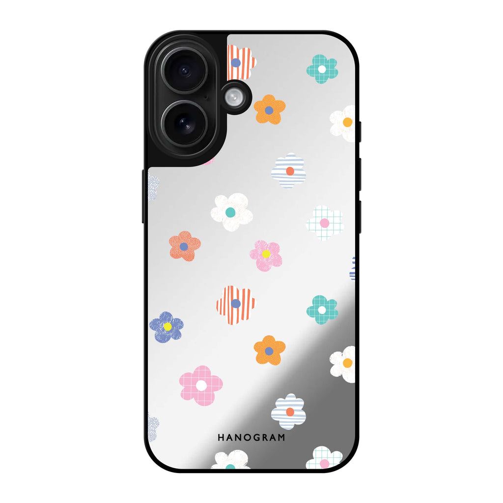 Reflective iPhone 16 Mirror Case –Floral Pattern Design