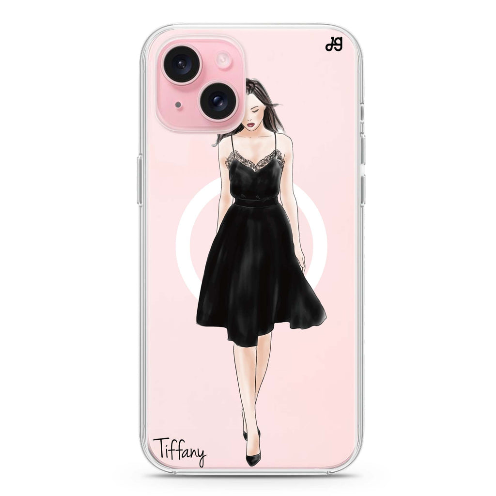 Black lace girl II iPhone 15 Magsafe 兼容水晶透明保護殼