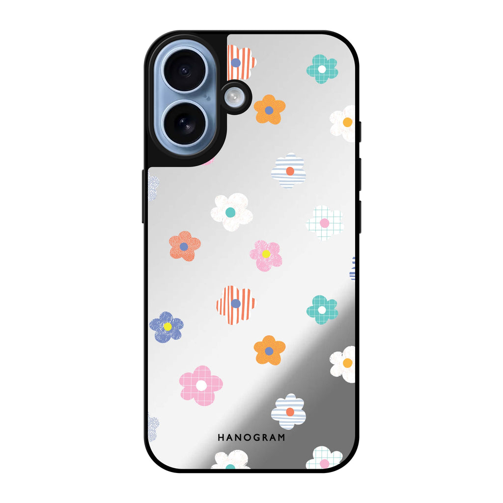 Reflective iPhone 16 Mirror Case –Floral Pattern Design