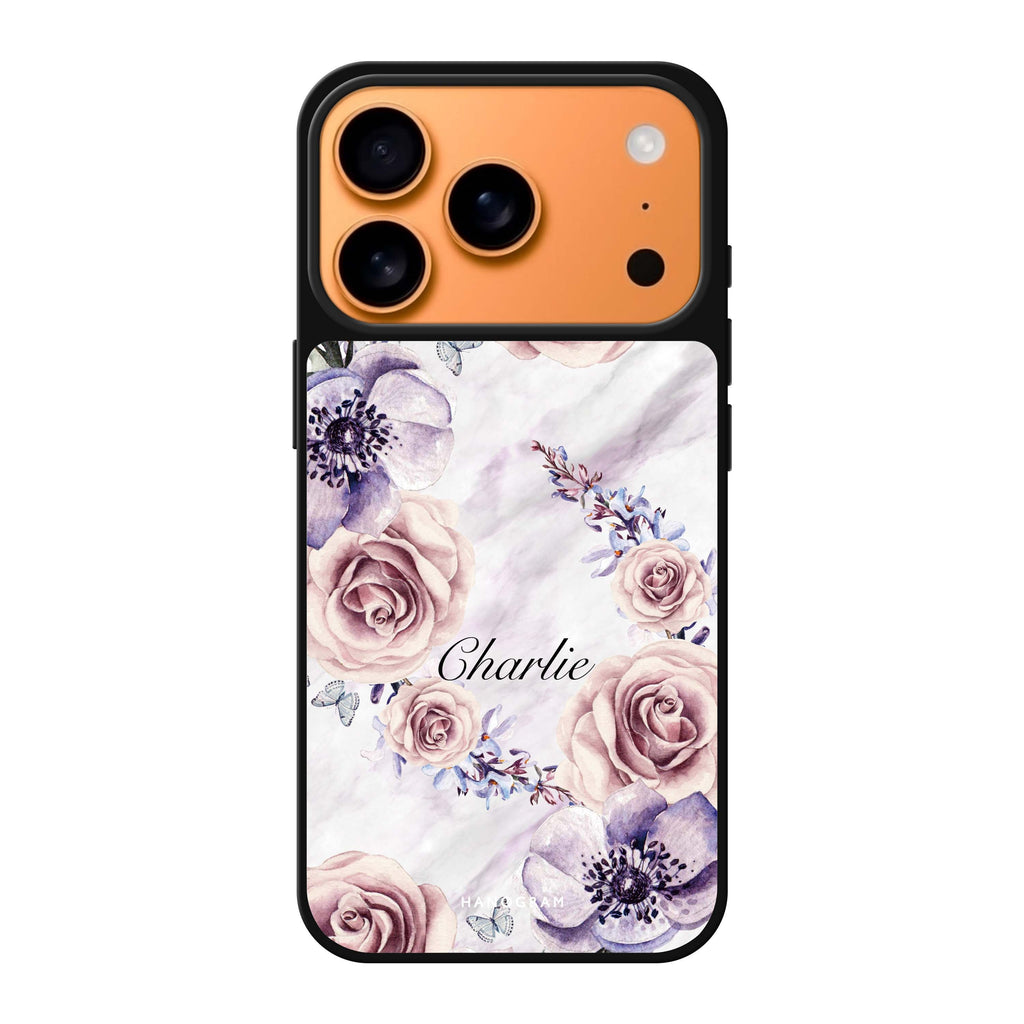 White Marble & Flower 白色花卉 iPhone 17 Pro Max 鏡面手機殼主圖