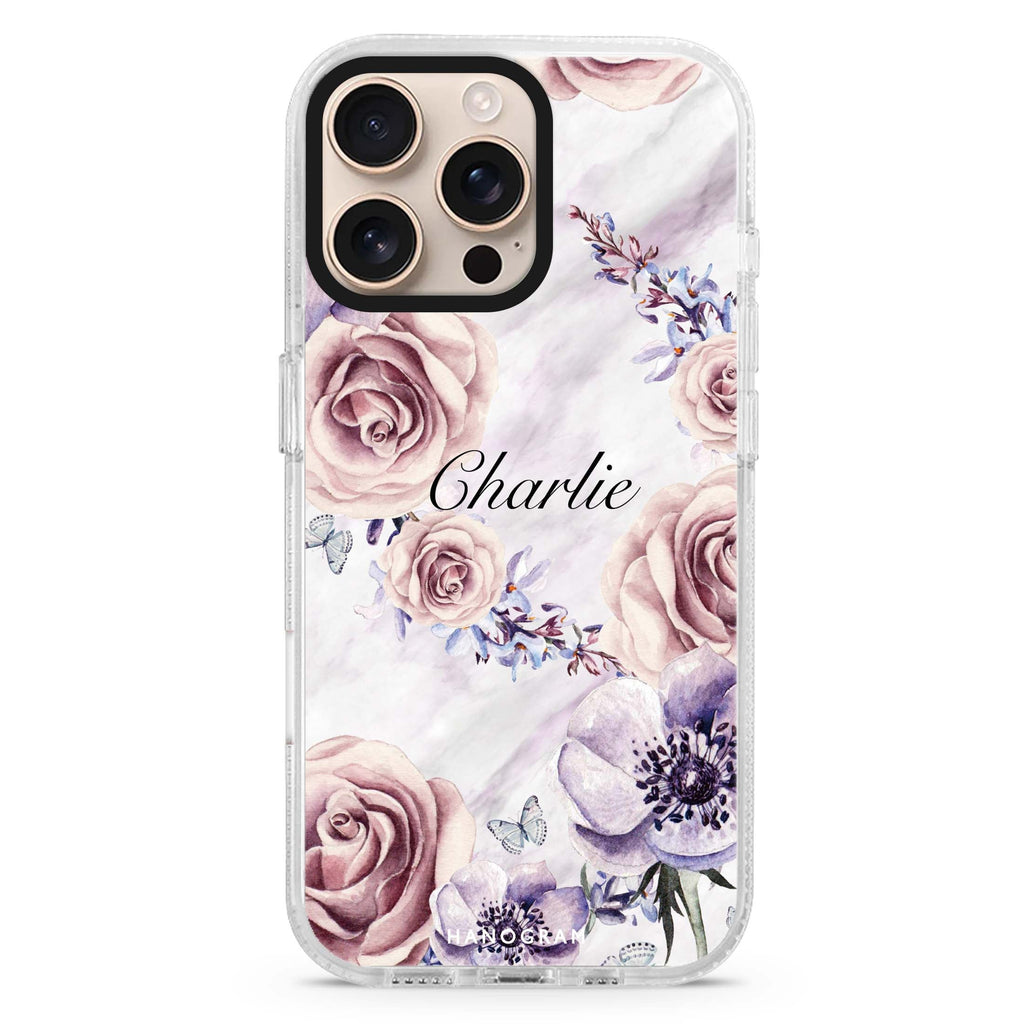 White Marble & Flower Magsafe 兼容水晶透明保護殼