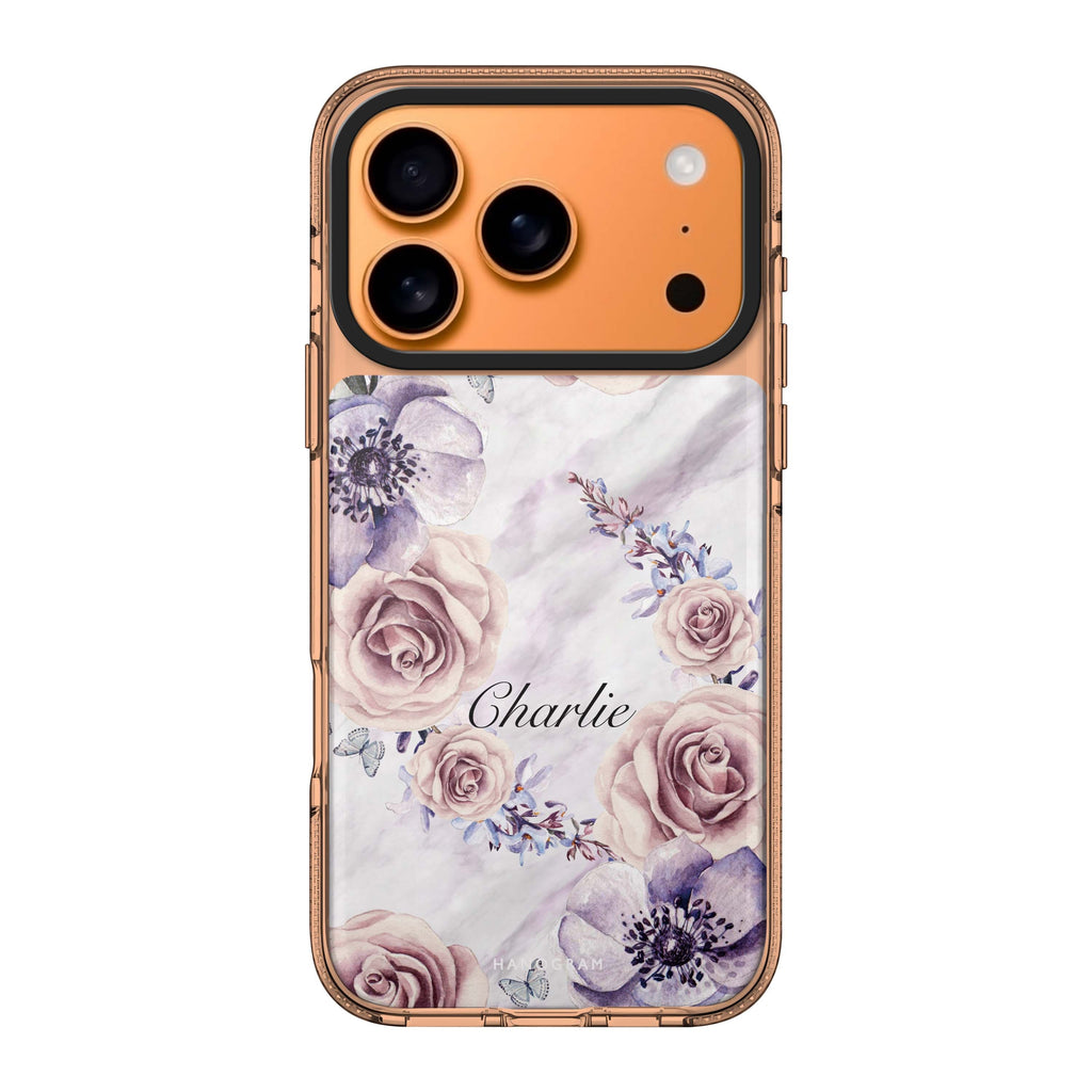 White Marble & Flower iPhone 17 Pro Max MagSafe 水晶透明保護殼 花卉圖案設計 可自訂名字 圖1