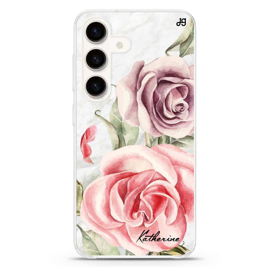Marble & Rose Samsung Galaxy S26/S25/S24 可加名字水晶透明保護殼正面展示
