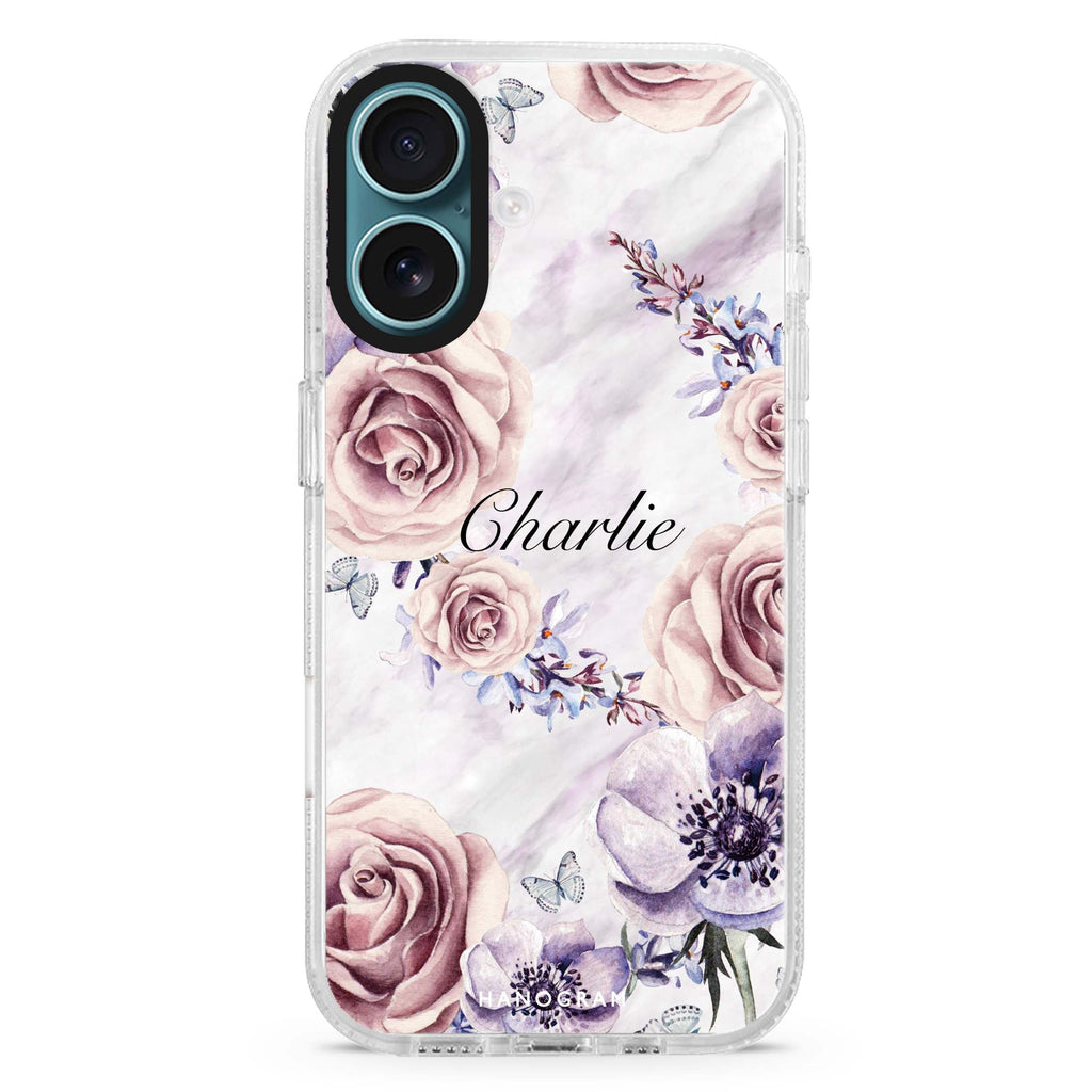 White Marble & Flower Magsafe 兼容水晶透明保護殼