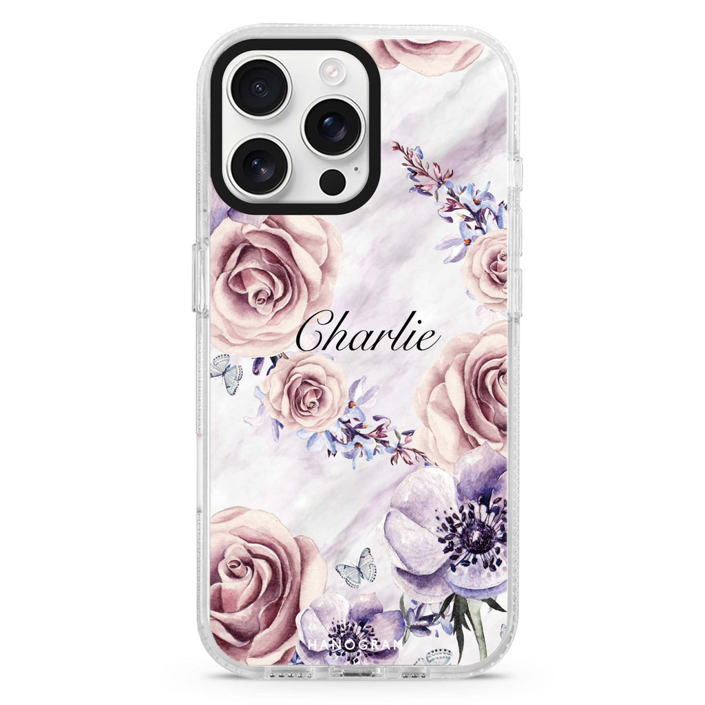 White Marble & Flower iPhone 16 Pro & 16 Pro Max Case - Personalized and Stylish Protection