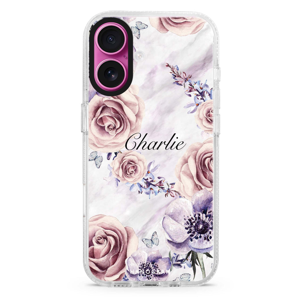 White Marble & Flower 水晶透明保護殼