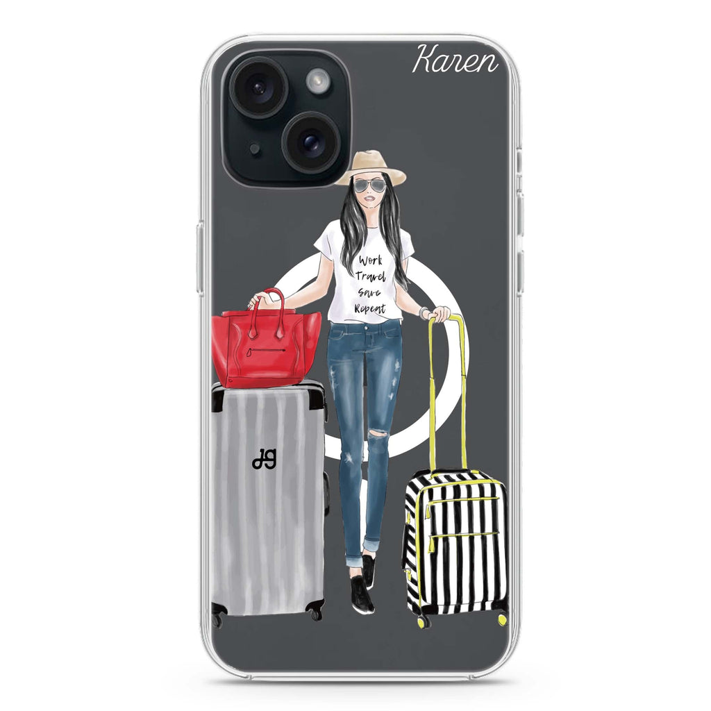 Travel girl I iPhone 15 Plus Magsafe 兼容水晶透明保護殼