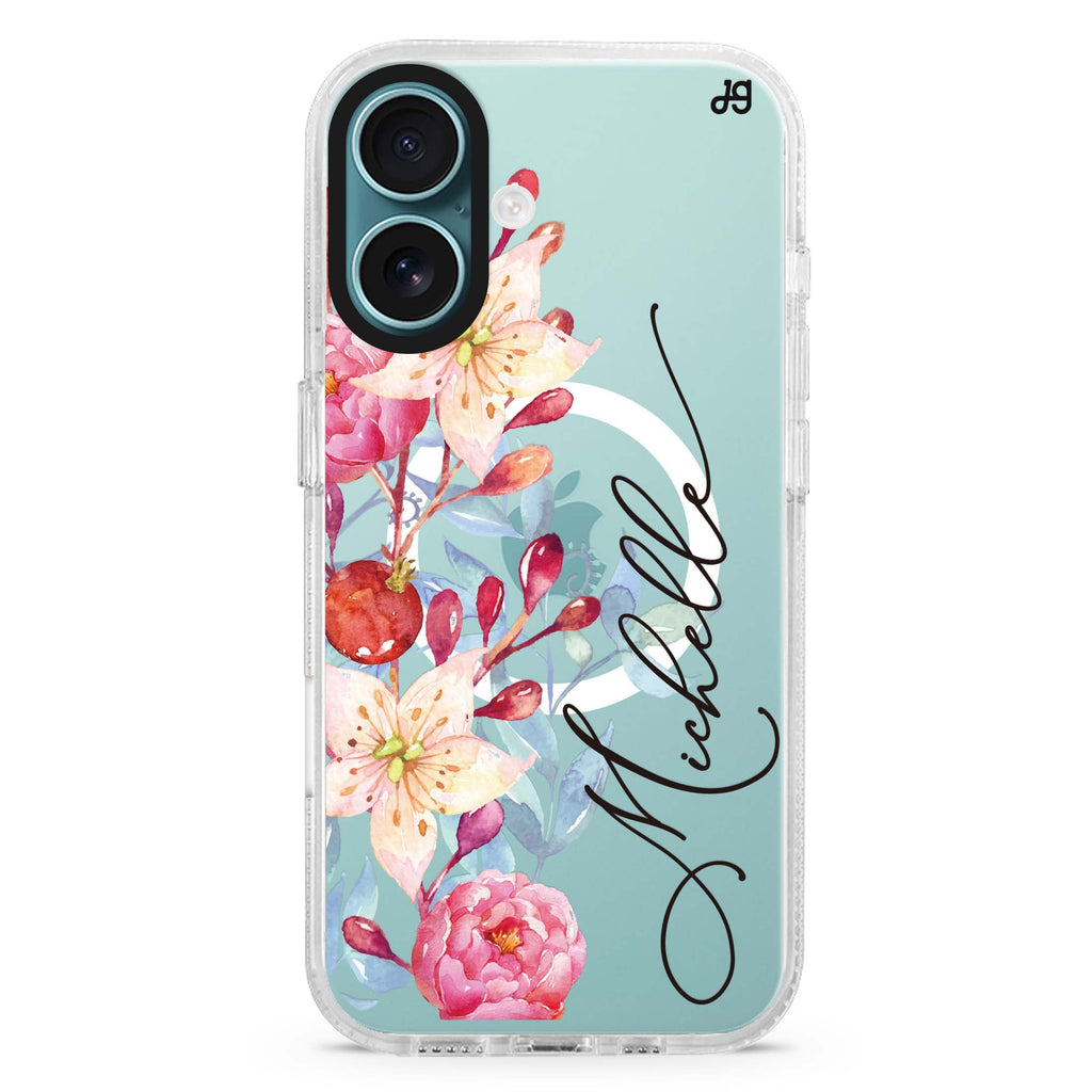 Pink Watercolor Floral Bouquet Magsafe 兼容水晶透明保護殼