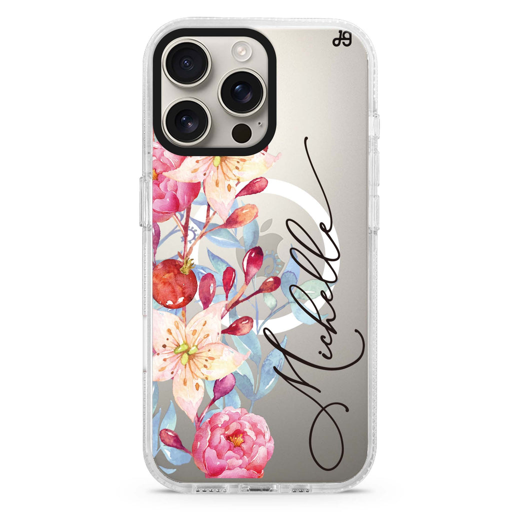 Pink Watercolor Floral Bouquet Magsafe 兼容水晶透明保護殼